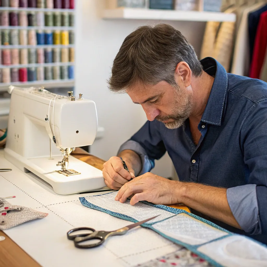 Michael Greenway working on a sewing project