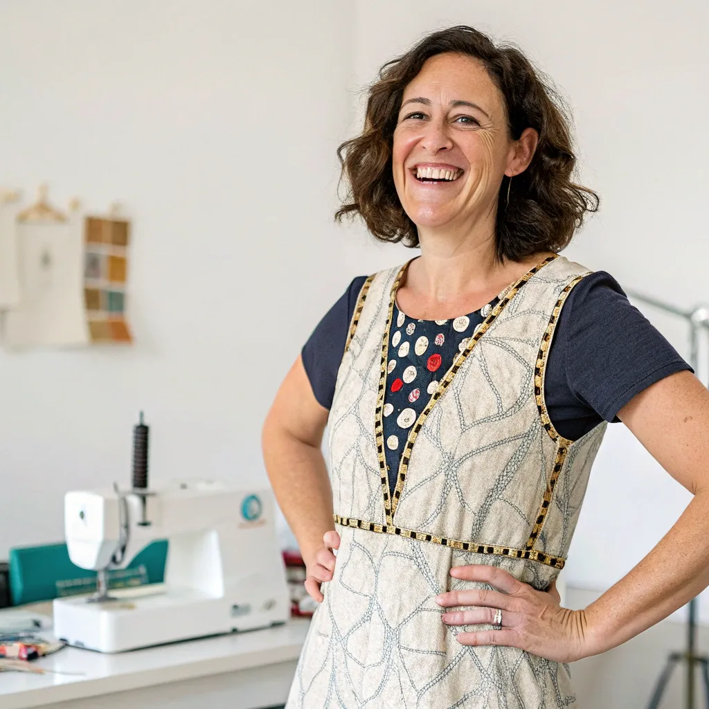 Rachel Bennett with her sewing creation